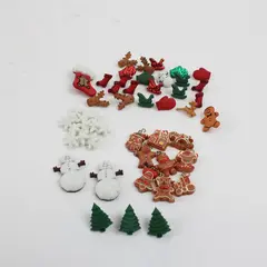  Christmas Themed Buttons and Charms Mixed Lot Craft Sewing Assorted