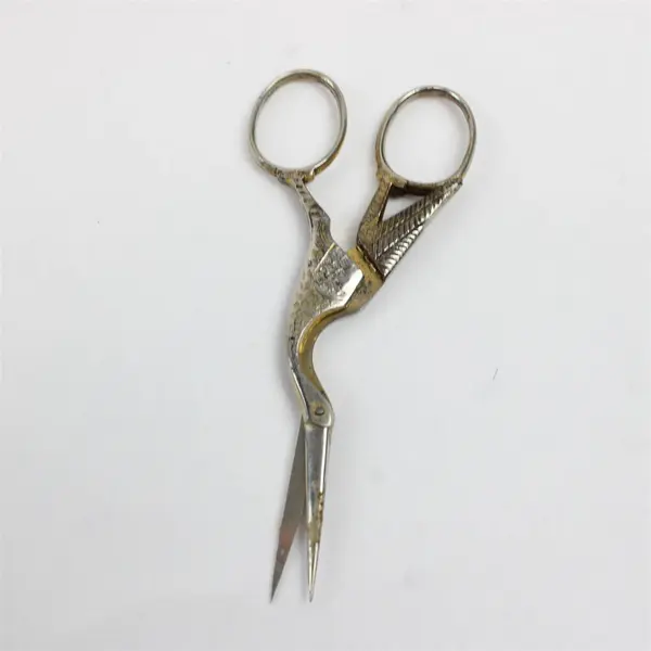 Stork Embroidery Scissors 4.25in Two Tone Silver Brass Decorative Sewing Used