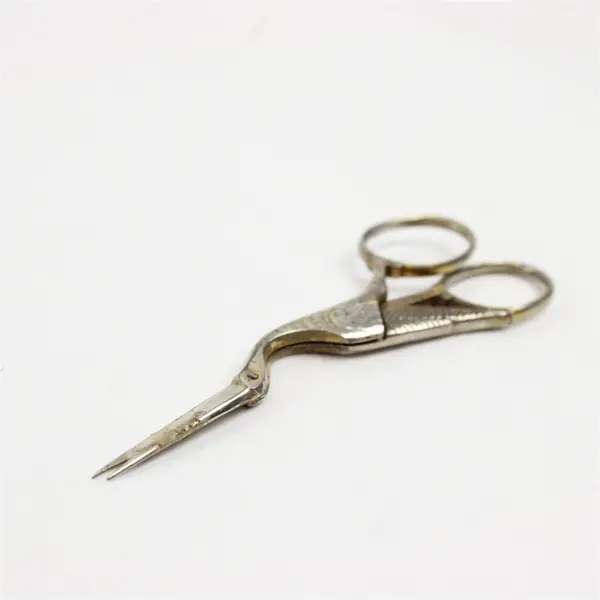 Stork Embroidery Scissors 4.25in Two Tone Silver Brass Decorative Sewing Used