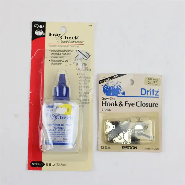 Lot of 2 Dritz Sewing Accessories Fray Check Hook & Eye Closures