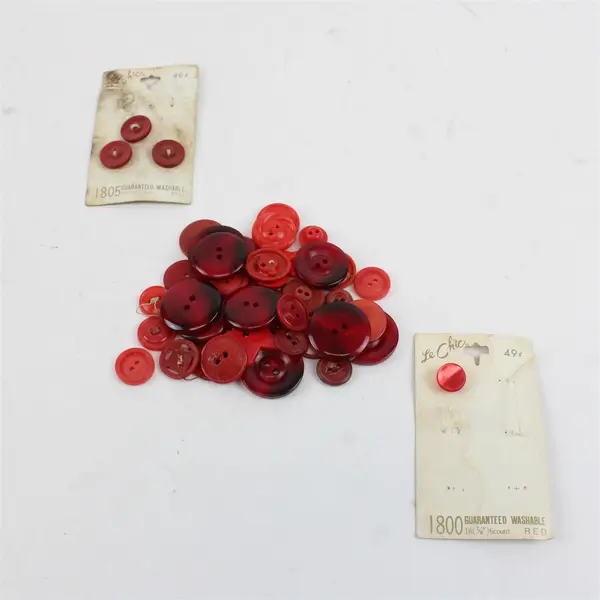 Lot of 47 Red Buttons Assorted Sizes Shapes Sewing Crafting