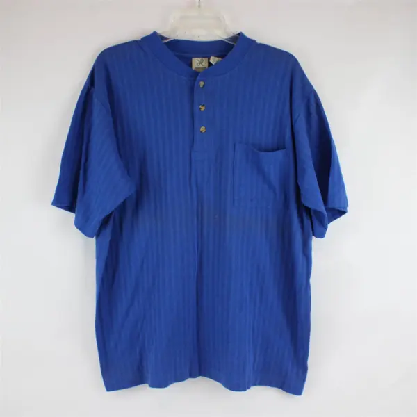 Haband Men's Henley Button Shirt Blue Short Sleeve Size XL