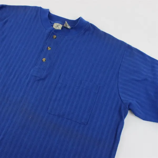 Haband Men's Henley Button Shirt Blue Short Sleeve Size XL