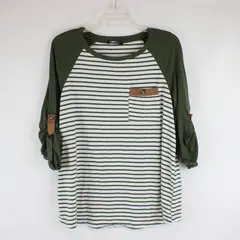 Bloomchic Green and White Striped 3/4 Sleeve Top Women's Size 10