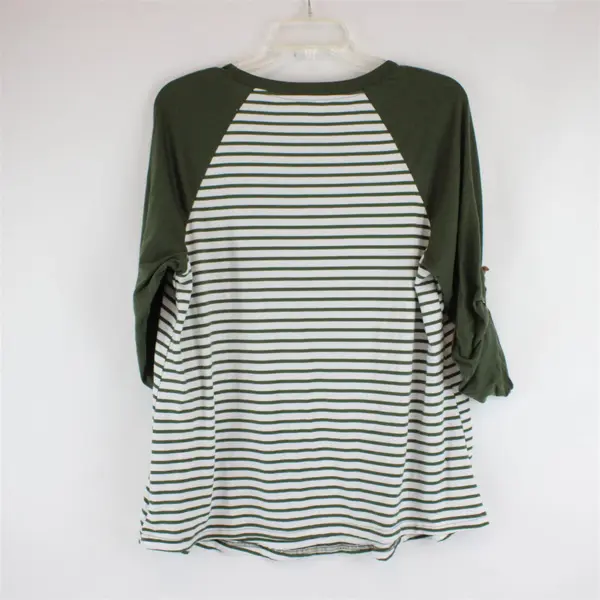 Bloomchic Green and White Striped 3/4 Sleeve Top Women's Size 10