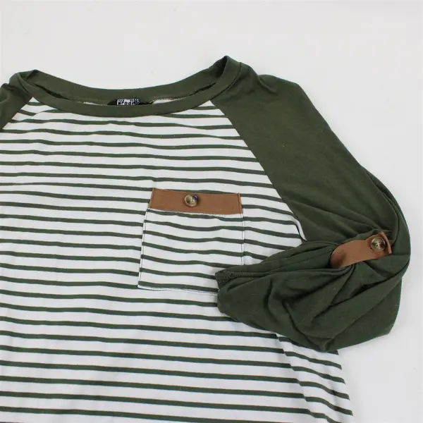 Bloomchic Green and White Striped 3/4 Sleeve Top Women's Size 10