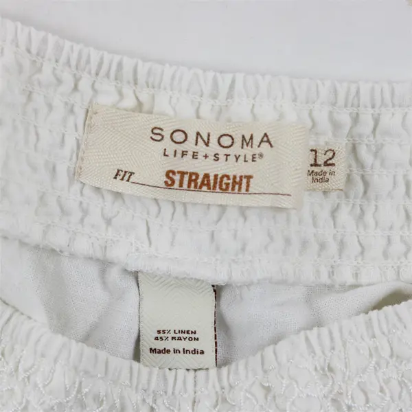 Sonoma Womens 12 White Straight Fit Linen Pants Pull On
