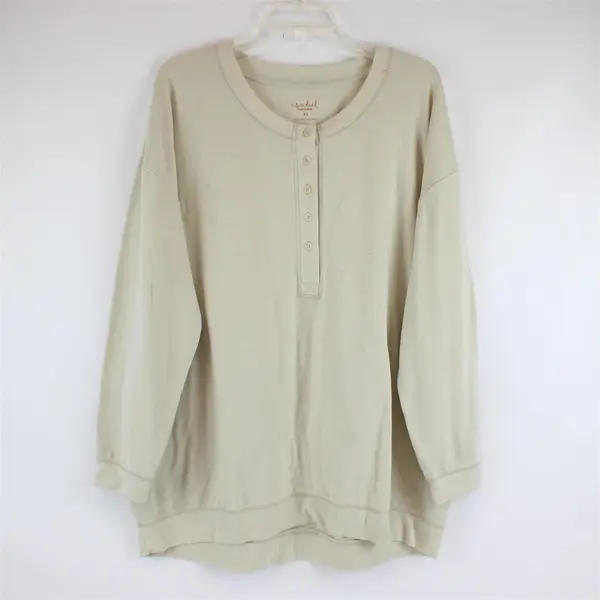 Ingrid & Isabel XL Beige Long Sleeve Henley Shirt