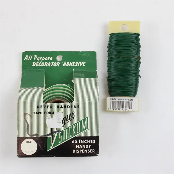 Stickum Lot of 2 Floral Craft Supplies 24 Ga Green Wire & Adhesive Tape