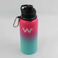 Unbranded Stainless Steel Pink/Blue Gradient Water Bottle ~32 Oz 11.25" Tall