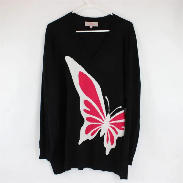 Laurie Felt Los Angeles Butterfly Design Black White and Pink Sweater Women's 2X