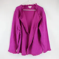 Belle by Kim Gravel Fuchsia Fringed Open-Front Jacket Women's 3X