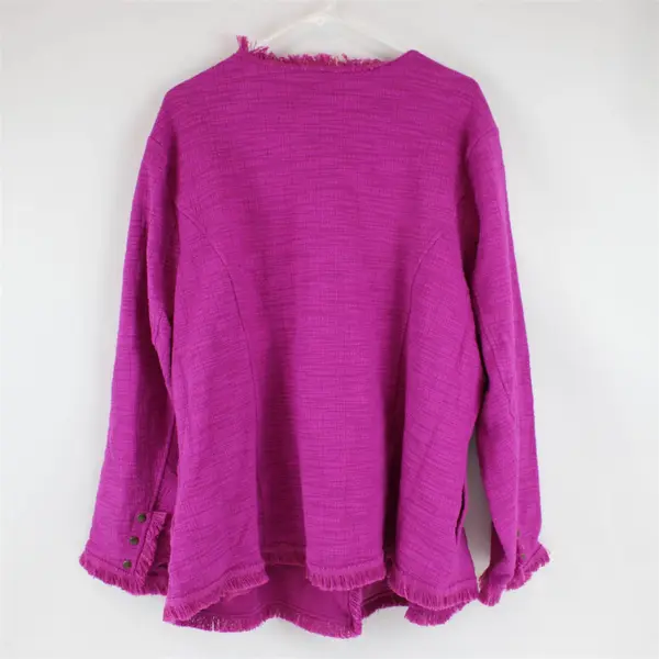 Belle by Kim Gravel Fuchsia Fringed Open-Front Jacket Women's 3X