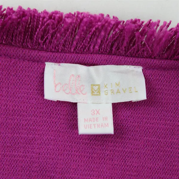 Belle by Kim Gravel Fuchsia Fringed Open-Front Jacket Women's 3X
