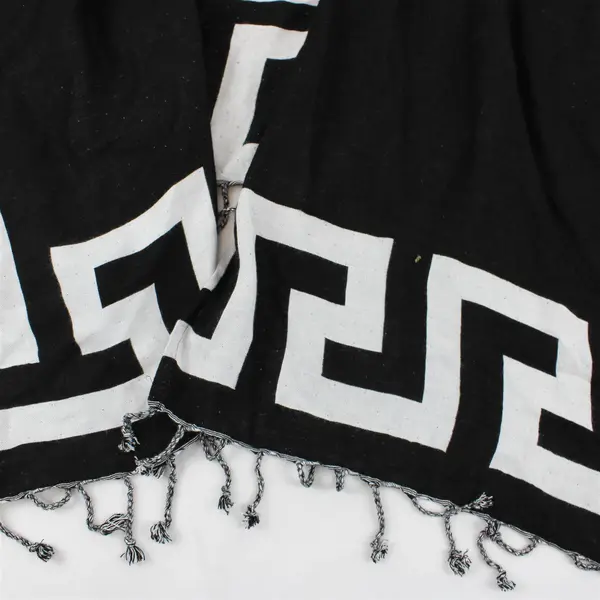 Colleen Lopez Black & White Short-Sleeved Open-Front Fringed Shawl Women's 2X/3X