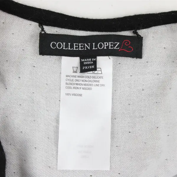 Colleen Lopez Black & White Short-Sleeved Open-Front Fringed Shawl Women's 2X/3X