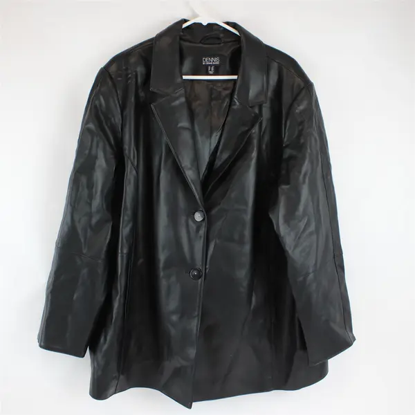 Dennis by Dennis Basso Black Faux Leather Button-Front Jacket Women's 2X