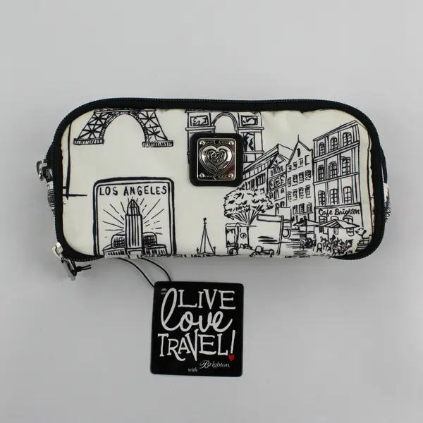 Brighton "Sketchbook" Pack-It Pouch B&W Double Zip Around Travel Pouch