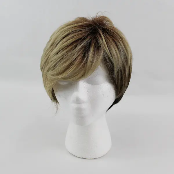 Luxhair Light Blonde Bob Synthetic Wig Short Layered Brown Highlights