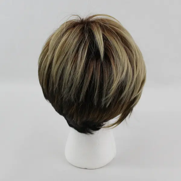 Luxhair Light Blonde Bob Synthetic Wig Short Layered Brown Highlights