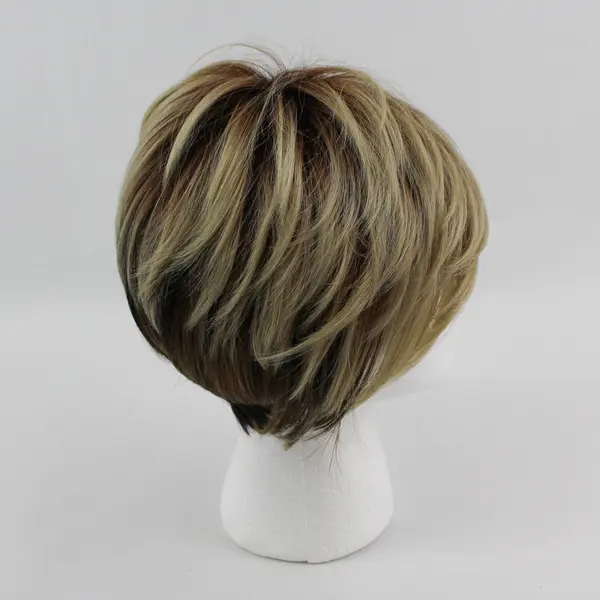 Luxhair Light Blonde Bob Synthetic Wig Short Layered Brown Highlights