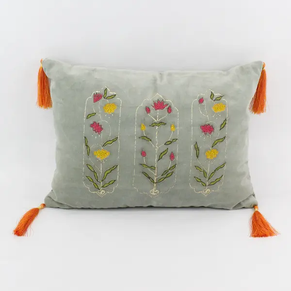 CTW Home Collection Retro Boho Floral Beaded Embroidered Throw Pillow 13" x 18"