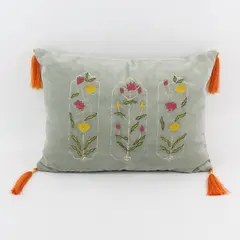 CTW Home Collection Retro Boho Floral Beaded Embroidered Throw Pillow 13" x 18"