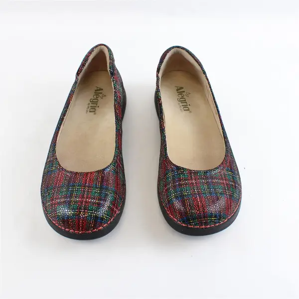 Alegria By PG Lite Red Tartan Leather Petal Flats Shoes Womens Size 8.5 M