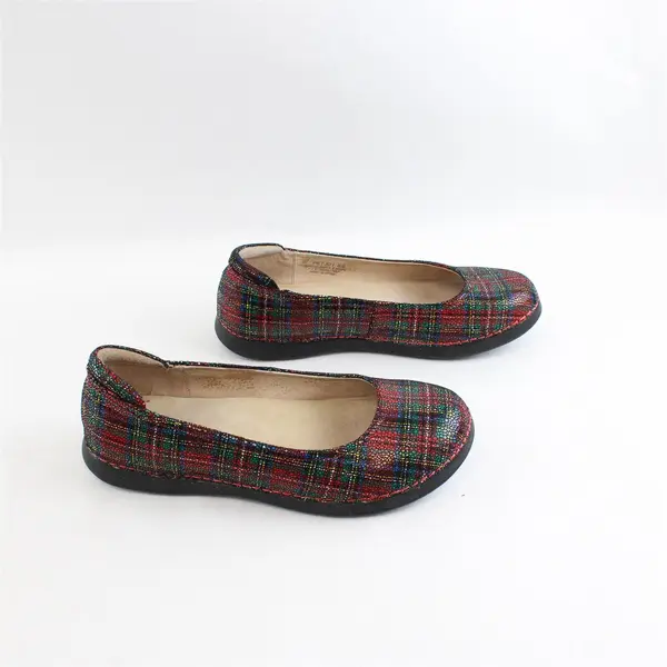 Alegria By PG Lite Red Tartan Leather Petal Flats Shoes Womens Size 8.5 M