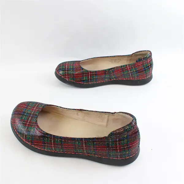 Alegria By PG Lite Red Tartan Leather Petal Flats Shoes Womens Size 8.5 M