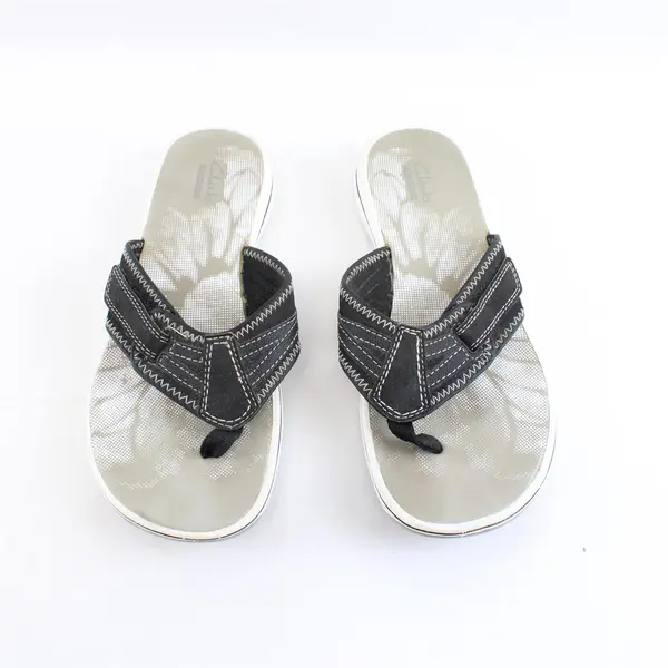 Clarks Collection Gray Floral Thong Flip-Flops Sandals Womens 8 M