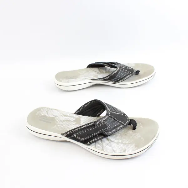 Clarks Collection Gray Floral Thong Flip-Flops Sandals Womens 8 M