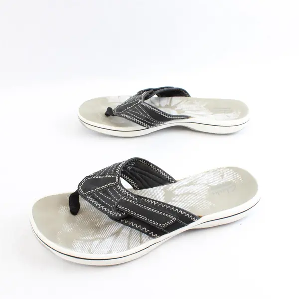 Clarks Collection Gray Floral Thong Flip-Flops Sandals Womens 8 M