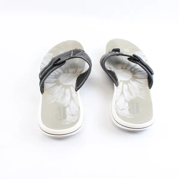 Clarks Collection Gray Floral Thong Flip-Flops Sandals Womens 8 M
