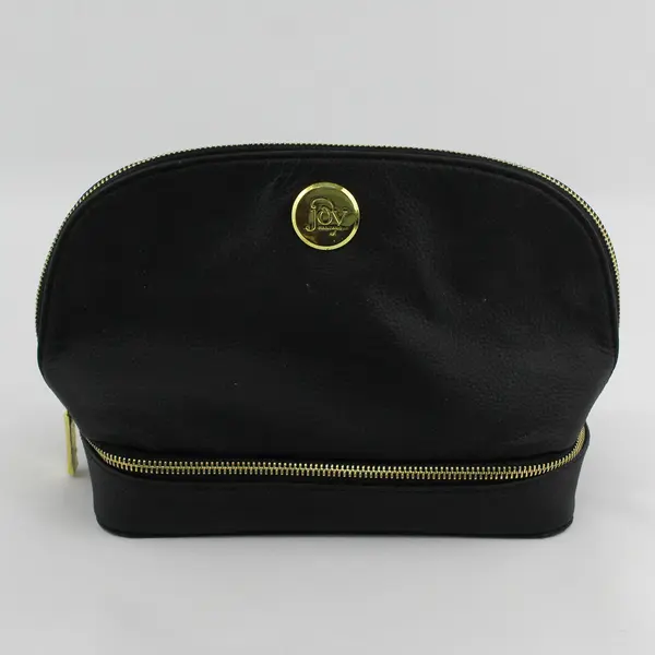 Joy Mangano Black Genuine Pebbled Leather Zippered Travel Case/Toiletry Bag