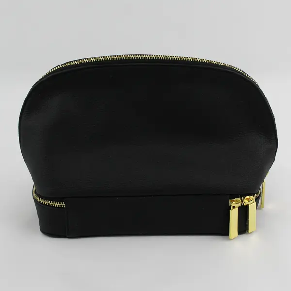 Joy Mangano Black Genuine Pebbled Leather Zippered Travel Case/Toiletry Bag