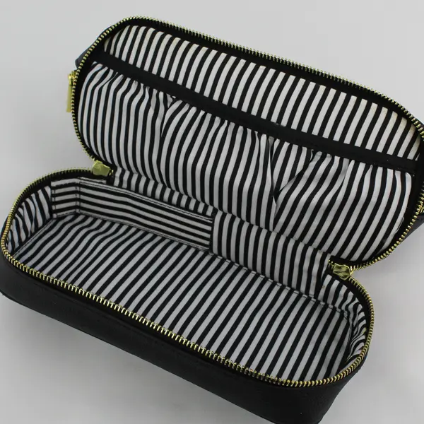 Joy Mangano Black Genuine Pebbled Leather Zippered Travel Case/Toiletry Bag