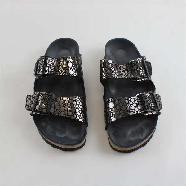 Birkenstock Metallic Stone Black/Silver Arizona Sandals Shoes Womens Size 8.5/9