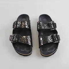 Birkenstock Metallic Stone Black/Silver Arizona Sandals Shoes Womens Size 8.5/9