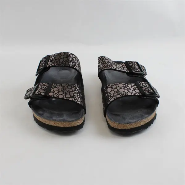 Birkenstock Metallic Stone Black/Silver Arizona Sandals Shoes Womens Size 8.5/9