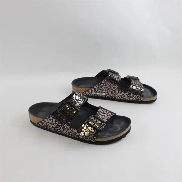 Birkenstock Metallic Stone Black/Silver Arizona Sandals Shoes Womens Size 8.5/9