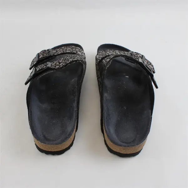 Birkenstock Metallic Stone Black/Silver Arizona Sandals Shoes Womens Size 8.5/9