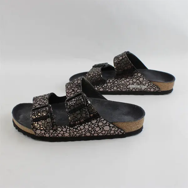 Birkenstock Metallic Stone Black/Silver Arizona Sandals Shoes Womens Size 8.5/9