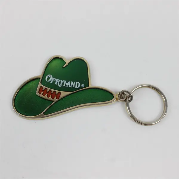 Vintage Opryland Cowboy Hat Keychain Green Gold Western Collectible