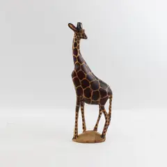 Vintage Kenya Hand Carved Painted Wooden Giraffe Figurine 12in