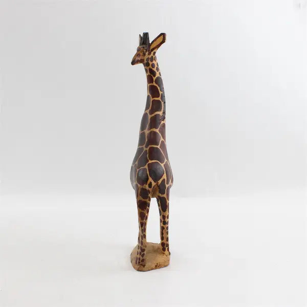 Vintage Kenya Hand Carved Painted Wooden Giraffe Figurine 12in