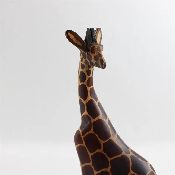 Vintage Kenya Hand Carved Painted Wooden Giraffe Figurine 12in