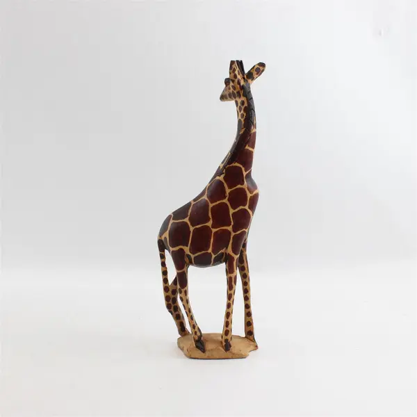 Vintage Kenya Hand Carved Painted Wooden Giraffe Figurine 12in