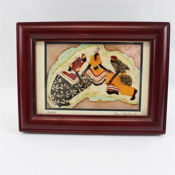 6x4 Framed Art Print Gossip Paul Nzalamba Ugandan Red Wood Frame