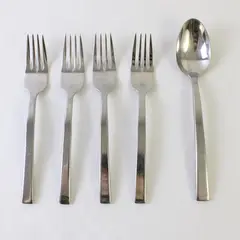 Four 18/10 Stainless Royce Salad Forks  and 1 Place Spoon By Reed and Barton